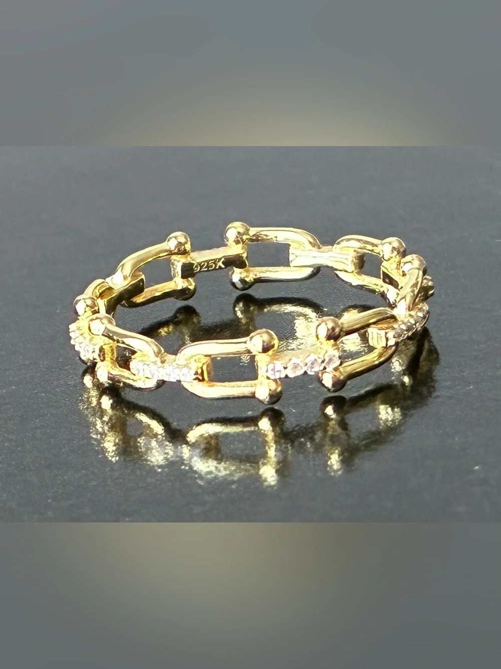 Sterling Silver 925 Gold Link Chain Ring Sz 8